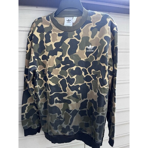 adidas Other - Adidas Sweatshirt mediumAdult Green Camo Crewneck Pullover Athletic Stretch Mens